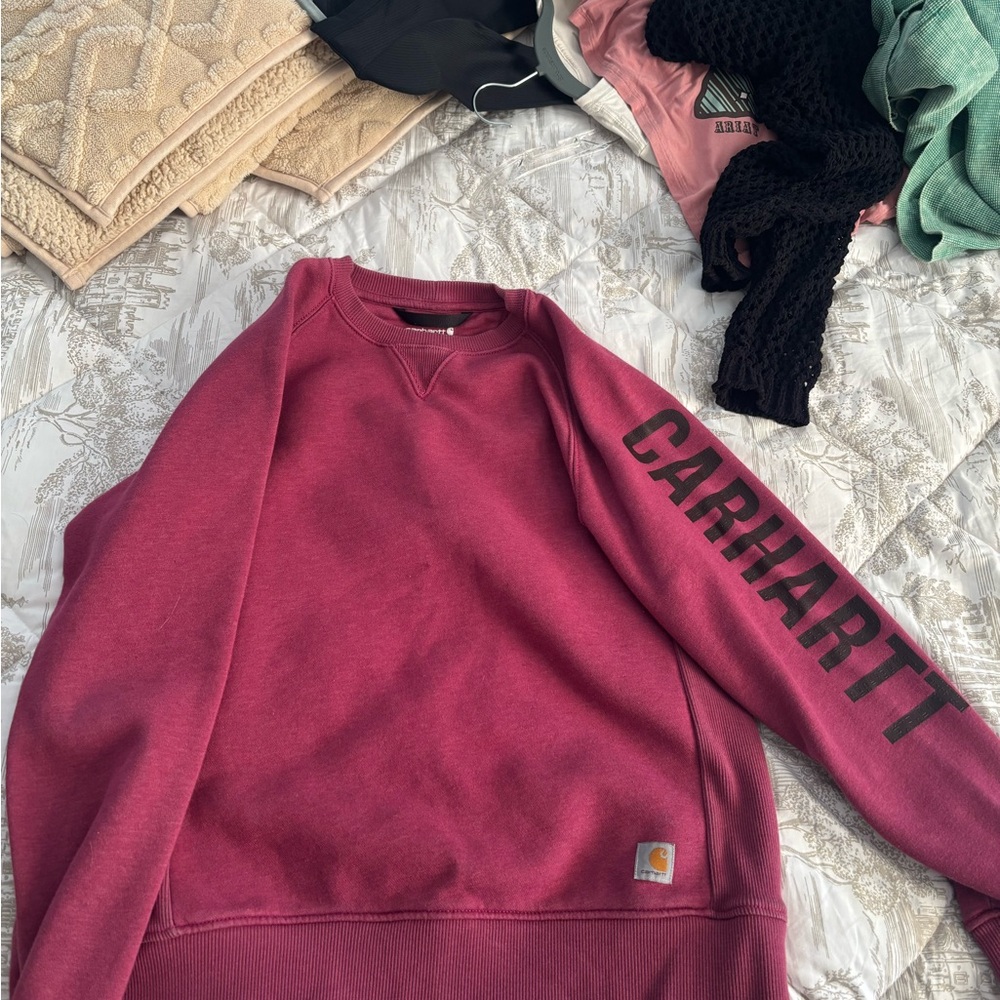 Carhartt Burgundy Crewneck with Black Sleeve Logo